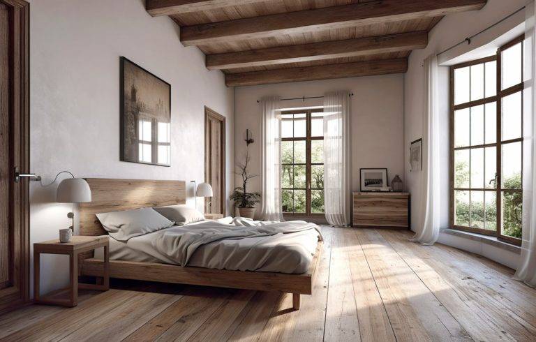 Bedroom with wooden flooring