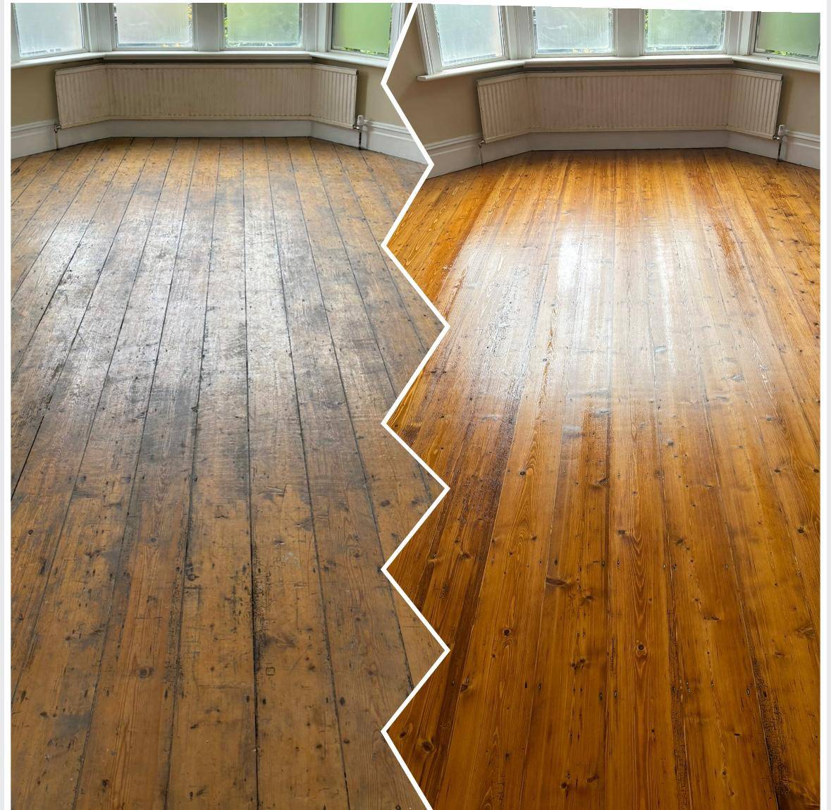 Before and after Victorian pine floor restoration