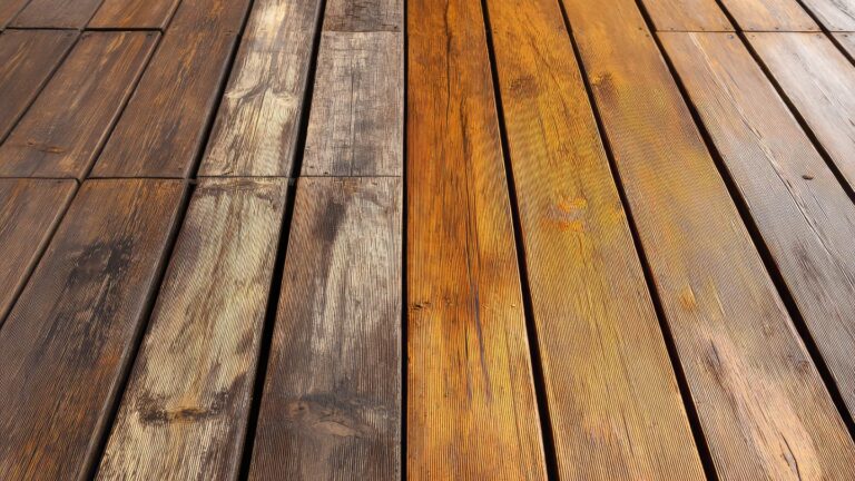 Comparison of old stained wood deck vs newly stained wood deck