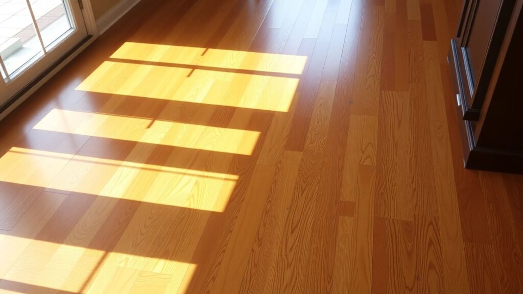 Restored wood floor with sunlight