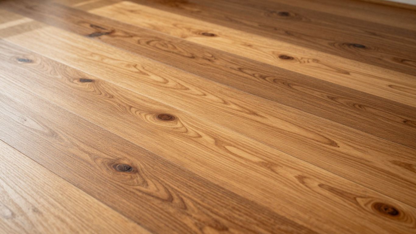 Restored wood floor with polished finish and sunlight.